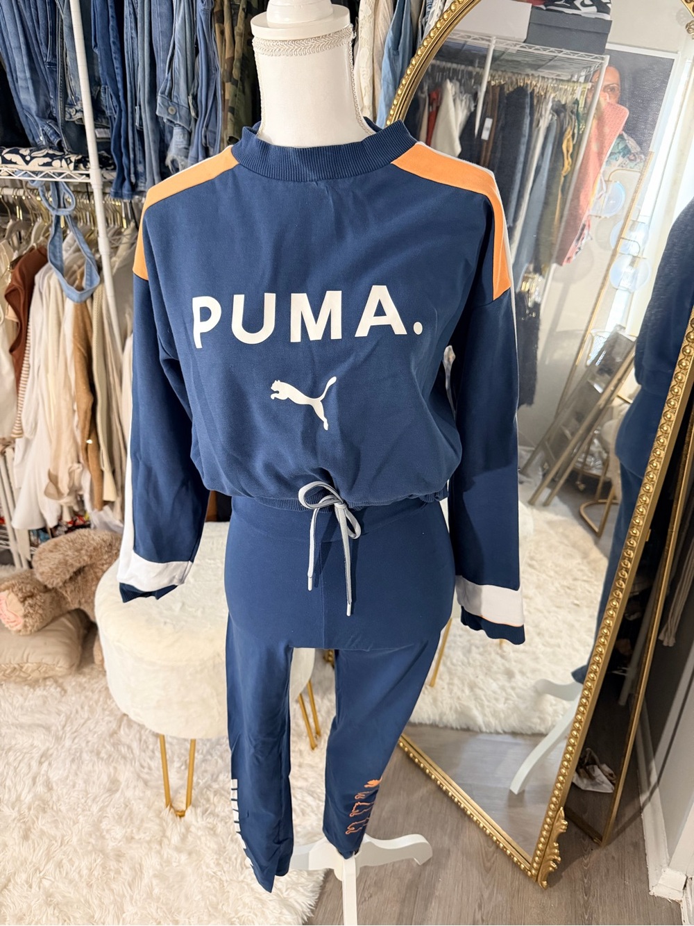 Puma Navy Tracksuit with Orange Shoulder Panels